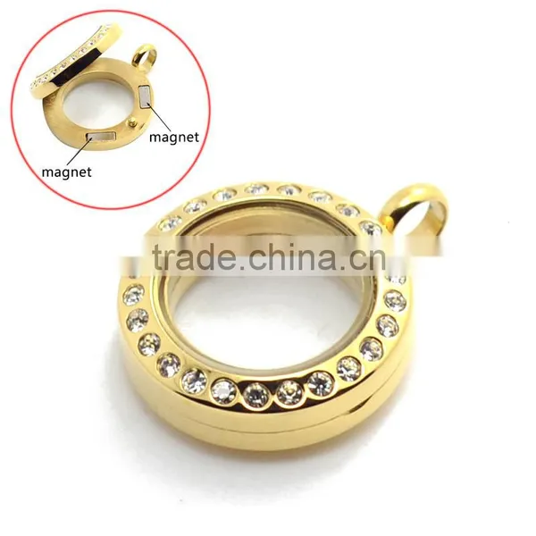 Crystal Round 20mm/25mm/30mm Stainless Steel Magnectic Jewelry Floating Glass Lockets photo-4