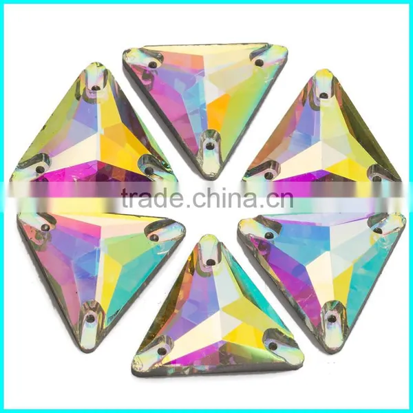 Trangle Acrylic Stone 16mm , AB Sew On Stone,2 Holes Sliver Bakc Rhinestone