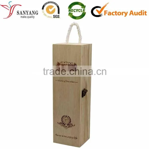Unfinished Red Wooden Wine Box Empty Pine Wood Wine Packing Box With Handle Quality Choice photo-2