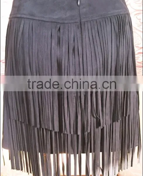 Popular Design Fringes Tassel Lace Sexy PU Skirts China Factory Wholesale photo-3