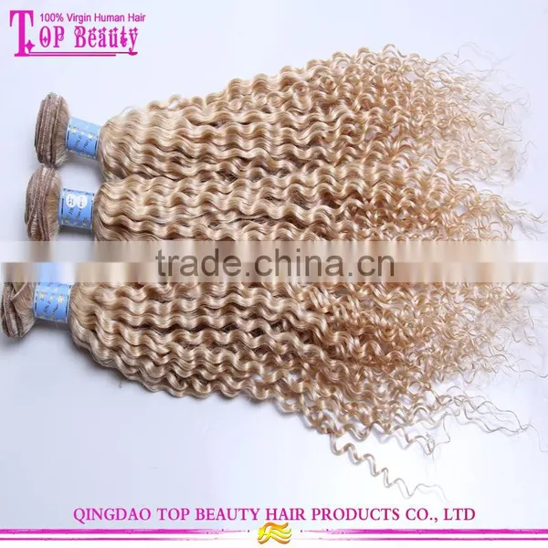 7A Unprocessed Brazilian Blonde Curly Hair Extensions Jerry Curly Virgin Hair Bundles 613# Blonde Hair photo-2