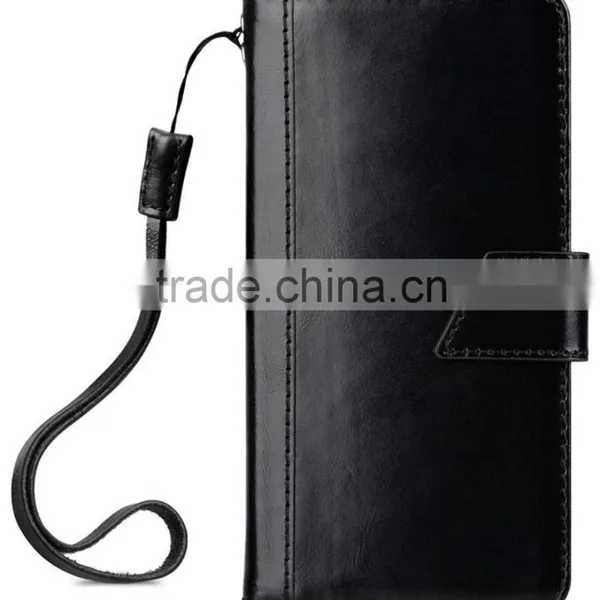 Newly Wallet Strap Black Wax Leather Case for Apple IPhone 7 Plus (5.5") photo-2