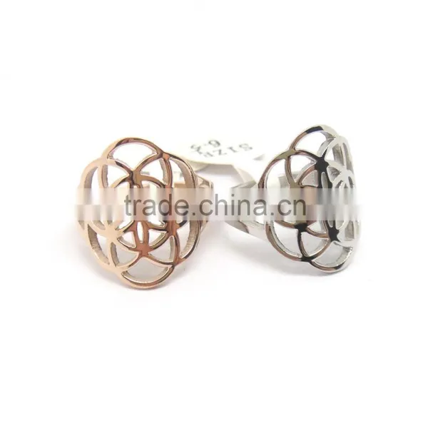 Fashionable 316l Surgical Stainless Steel Women Seed of Life Flower of Life Ring