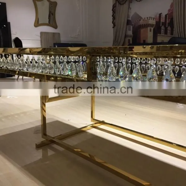Glass Top Center Glass Wedding Table With Crystal Decoration photo-4