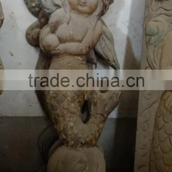 Hand Carved Antique Imitation Wooden Mermaid Embossment Relief Decoration Sculplture photo-3