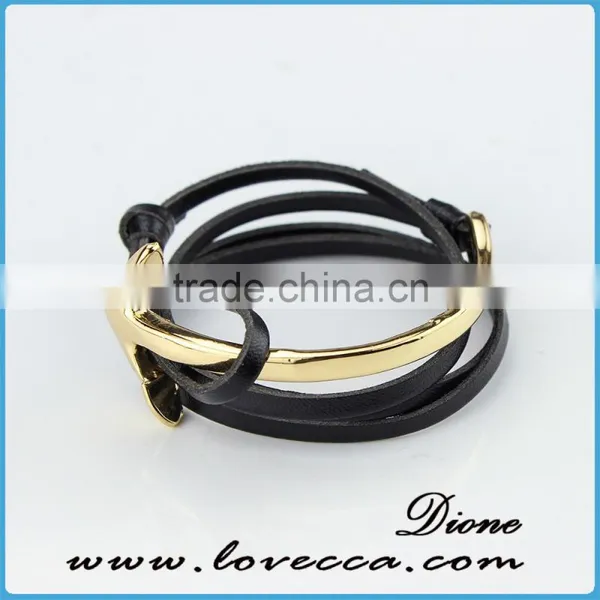 Fashion Jewelry Wholesale Leather Steel Anchor Hook Bracelet Men ,Custom Jewelry Nautical Bracelet Leather photo-2