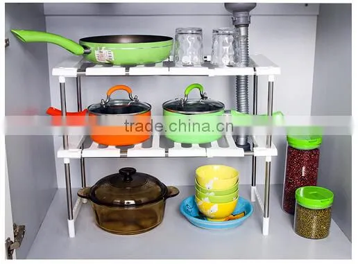 Kitchen Telescopic Plastic Sink Storage Shelf Rack/stainless Steel Kitchen Storage Rack photo-2