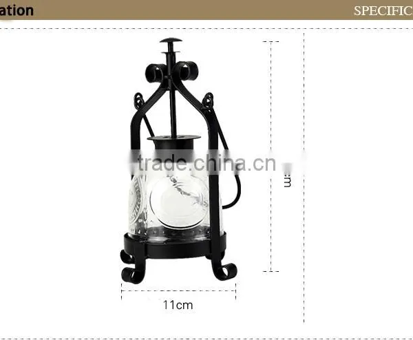 European Vintage Iron Glass Wedding Candle Lamp Portable Lantern Candle Holders Room Decoration Romantic Candlestick photo-4