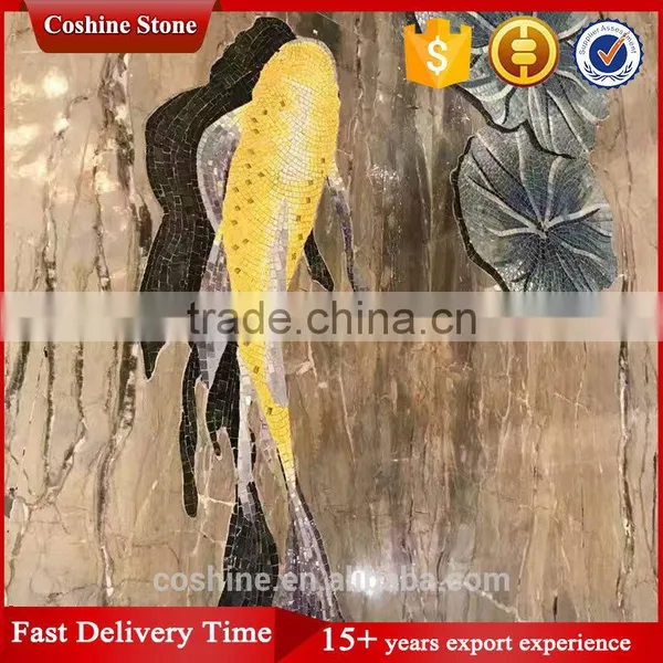 Yellow Fish in the Middle Reaches of the Water Marble Stone Mosaic photo-3