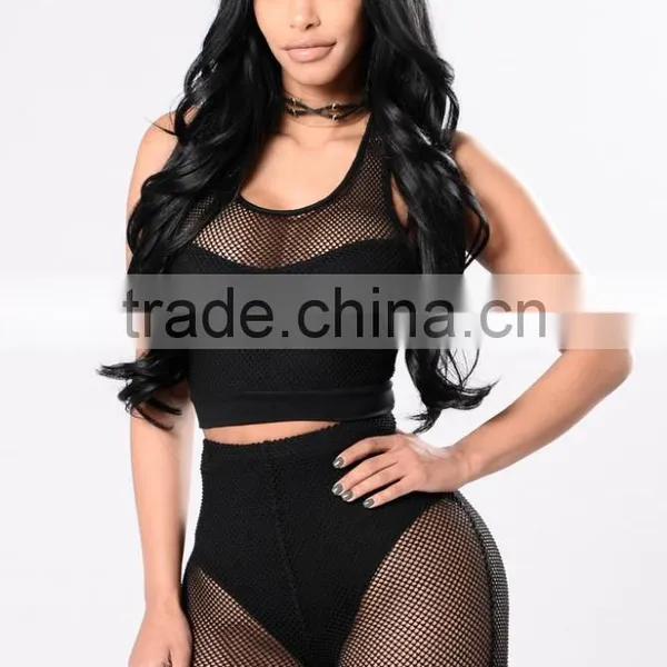 Matching Shirt and Pants Women Front Lining Strappy Back Detail Fishnet Crop Top And Wide Leg Bell Bottom Pants photo-2