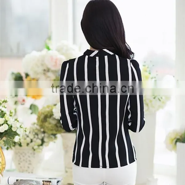 Fashion Korea Womens Stripe Blouse Long Sleeve Shirt Chiffon Slim Fit Tops photo-6