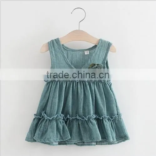 2017 Latest Wholesale Baby Clothes Cheap Children's Boutique Sleeveless Summer V Neck 3 Year Old Girl Dress Girl Fancy Frocks photo-4