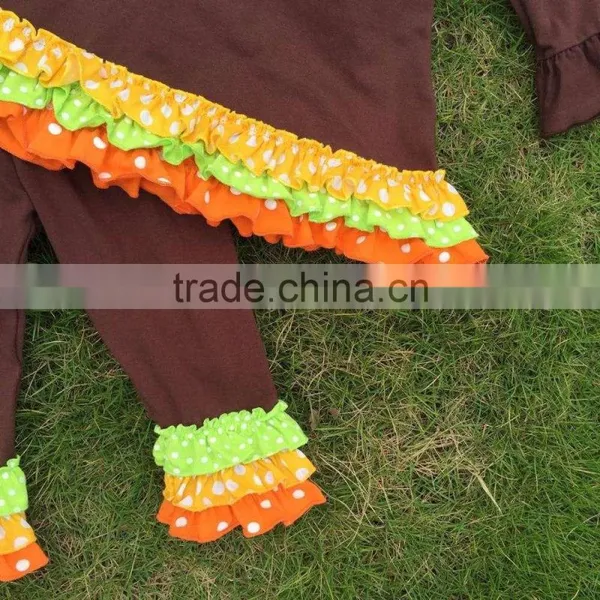 2T-7 New Baby Girls Thanks Giving Pant Outfits Turkey Boutique Outfits Matching Hair Bows and Chunky Necklace Set photo-3