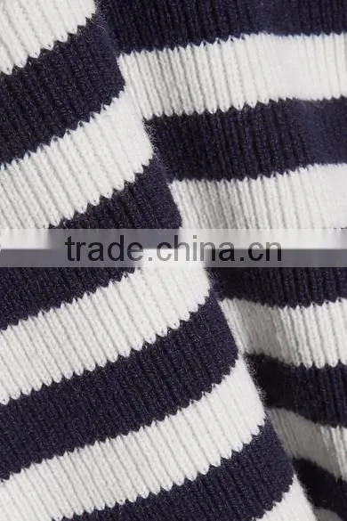 Among Best Selling Bell Sleeved Navy Blue and White Striped Women Spring Sweater photo-5