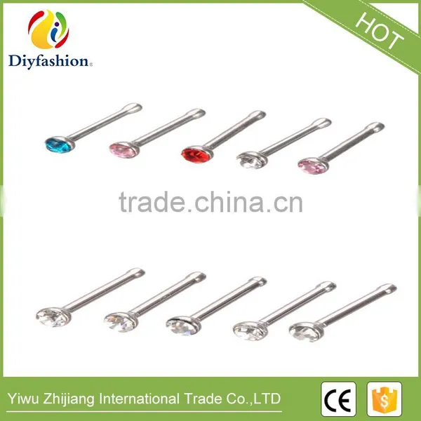Wholesale 1.8mm Colorful Round Diamond Stainless Steel Nose Ring photo-2