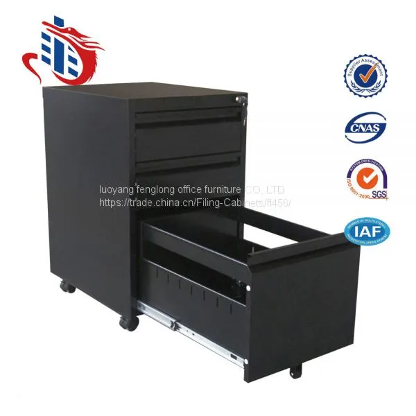 Mobile Three Drawer Pedestal Black Door Filing Cabinet photo-5