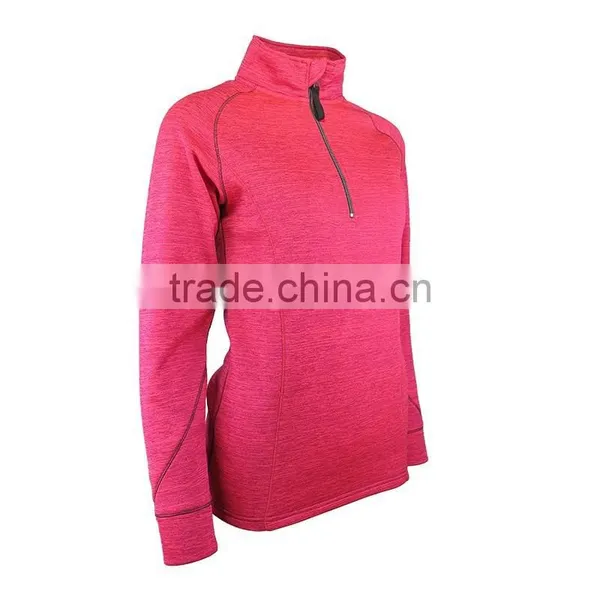 Women Warm Humidity And Ventilation Zippers Neckline Melange Ski Mid Layers T Shirt photo-2