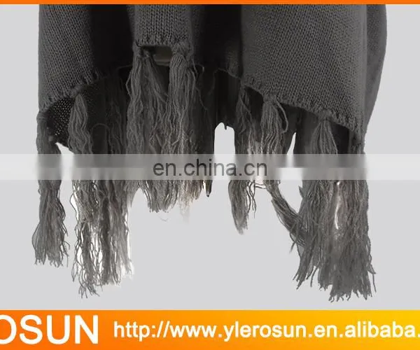 Ladies Trendy Crochet Fringe Poncho In Grey photo-4
