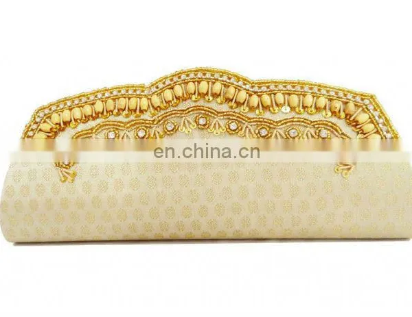 Beige Oriental Embroidered Brocade Clutch Purse/ Evening Clutch Bag