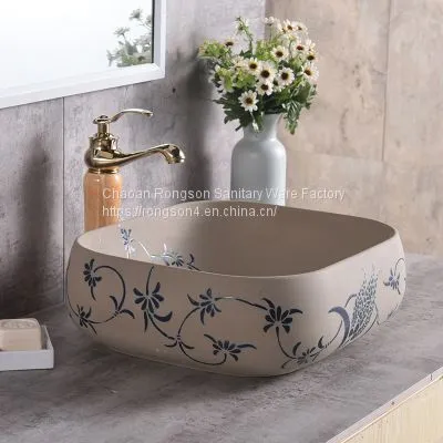 Made in China Sanitary Ware Square LV Design Single Hole Luxury Design Tabletop New Decal Wash Hand Basin Sinks photo-3
