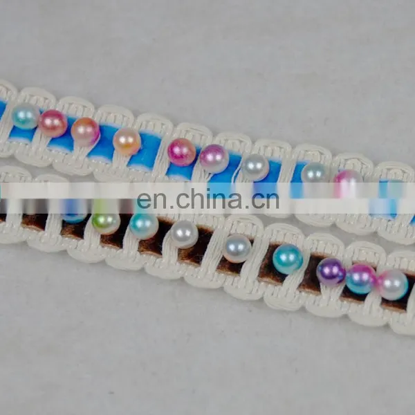2018 New Arrival Beaded Rainbow Pearl Velvet Trim Designs for Dresses photo-5