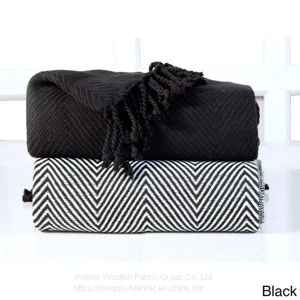 Woven Cellular Herringbone Pure Cotton Throw Blanket photo-2