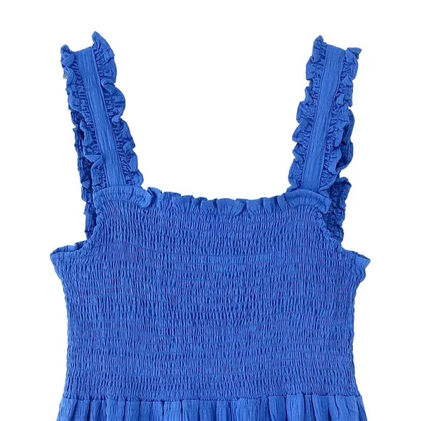 2025 Spring New European and American Style Women's Wear Blue Pulling Strap Long Style Big Swing Dress for Women photo-4