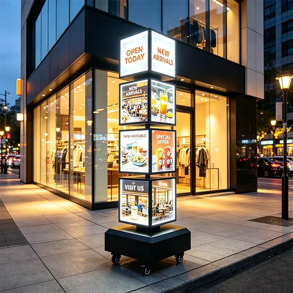 Heavy Duty 4 Layer Rotating Light Box Remote Controlled LED Vertical Advertising Display