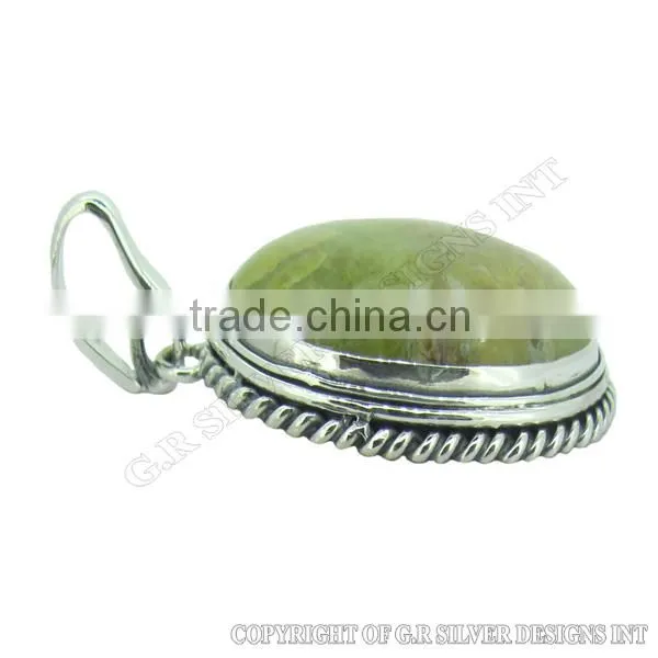 AAA Green Penny Opal Oval Pendant,handmade Pendants Wholesalesterling Silver Pendant Designs photo-3