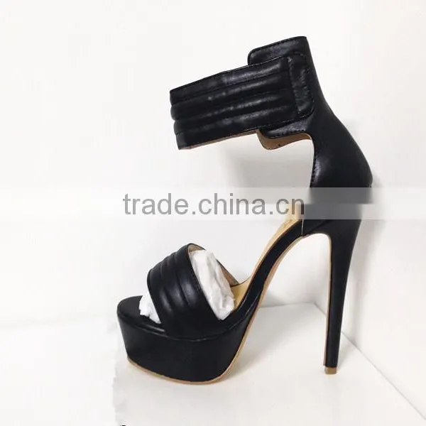 Catwalk Sky High New Sandal 16CM Height Black and Orange Leather Heels High Heel Women Sandals photo-2