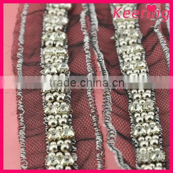 Decoration Gunmetal Color Beaded Lace Trim for Garment WTP-1204 photo-3