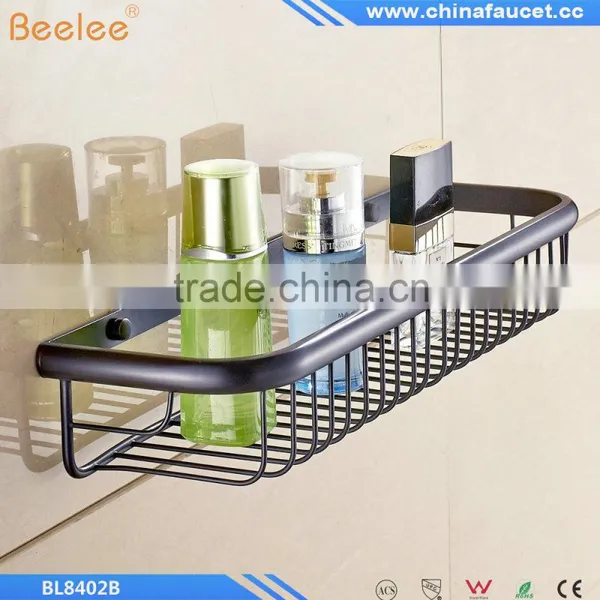 Black Oil Rubbed Bronze Bathroom Brass Material Shower Baskets Wall Mounted Bathroom Shelf photo-4