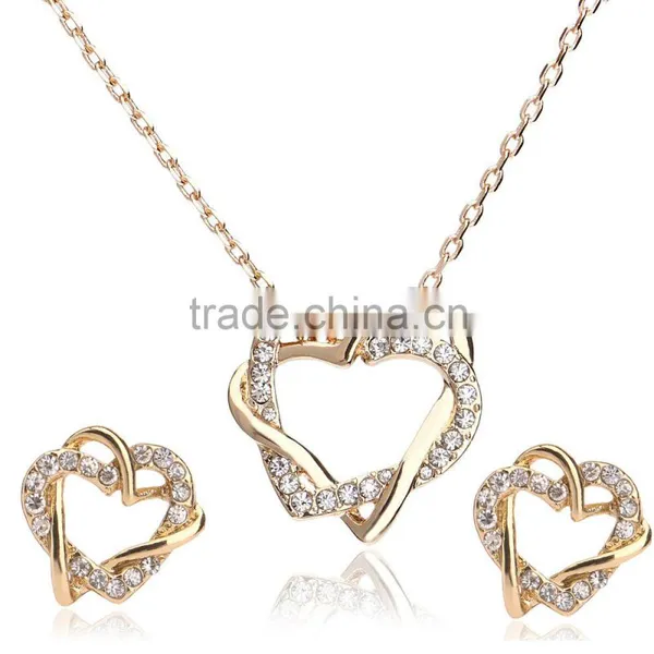 New Arrival Jewelry 18k Gold Plated Rhinestone Heart Wedding Necklace Set With Austrian Crystal Most Popular Suppli