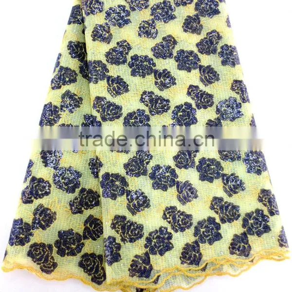 Polyester Dubai French Flower Sequins Embroidery Lace Fabric Wholesale photo-6