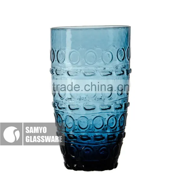SAMYO Crafted Bule Machine Pressed Glass Cup With Circle Pattern photo-3