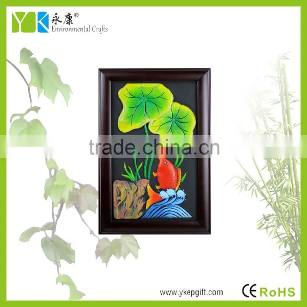 Modern Decor Lotus and Fish Embossed Wooden Frame Wall Art Decor for Formaldehyde Removal photo-2