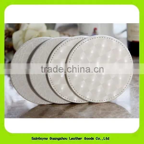PU Leather Printed Set of 4 Hard Cardboard Tea Coasters With Round Holder 16021 photo-4