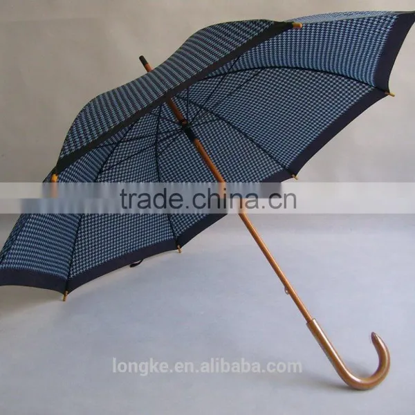 Wooden Umbrella Simple and Elegant Checked Design Wood Umbrella Pole photo-5