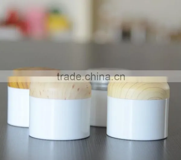 White Color PP Jar Cream Jar With Bamboo Cap 50g 100g Cosmetic Jar With Wood Cap photo-5