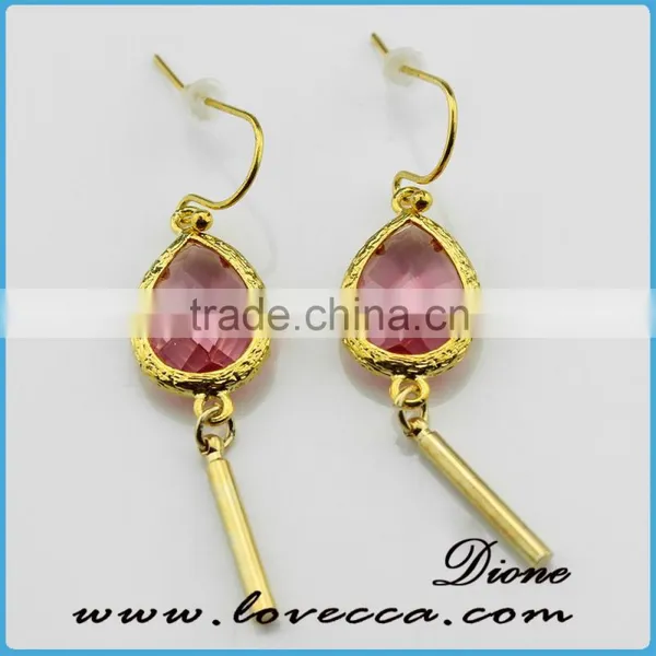 9x39mm Raw Brass Green Faceted Vogue Jewelry Earrings photo-2