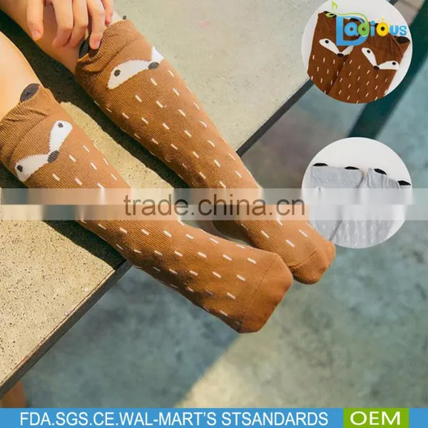 New Design Hot Sale Eco Hosiery Baby Socks Cartoon Fox Animal Knee High Socks photo-2