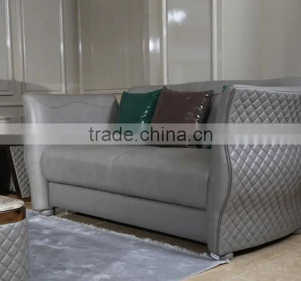 Grey Color Genuine Leather Tufted Sofa Set, Special Design Modern Living Room Leather Sofa(MOQ=1 SET) photo-2