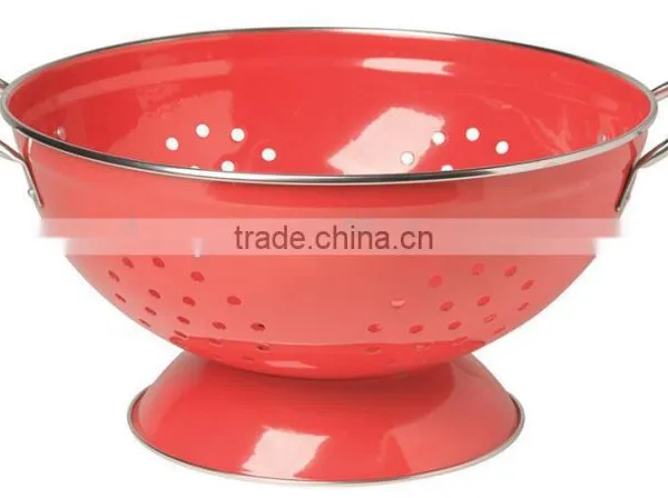 Red Powder Coated Stainless Steel Colander For Kitchen Food Washing photo-2