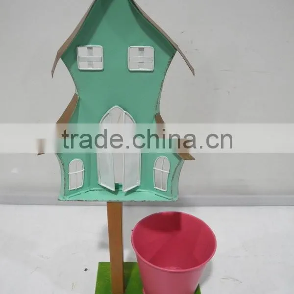Home and Garden Decorative Planter Box With 2 Metal Pots in House Shape and Window Pane Design photo-6