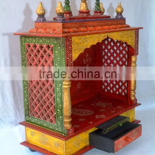 Beautifully Hand Painted Wooden Temple With 1 Drawer photo-3