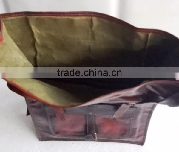 High Quality Handmade Vintage Pure Goat Leather Luggage Bag photo-3