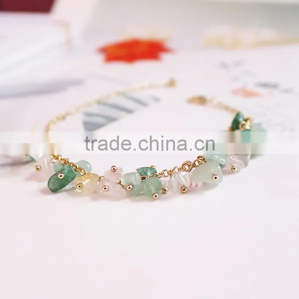 Raw Stone Charms Gold Chain Bracelet Crushed Stone Bracelet photo-3