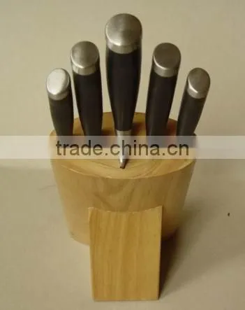 Front Oval Shapped 5- Slots Rubber Wood Knife Block, Stand, Holder photo-3