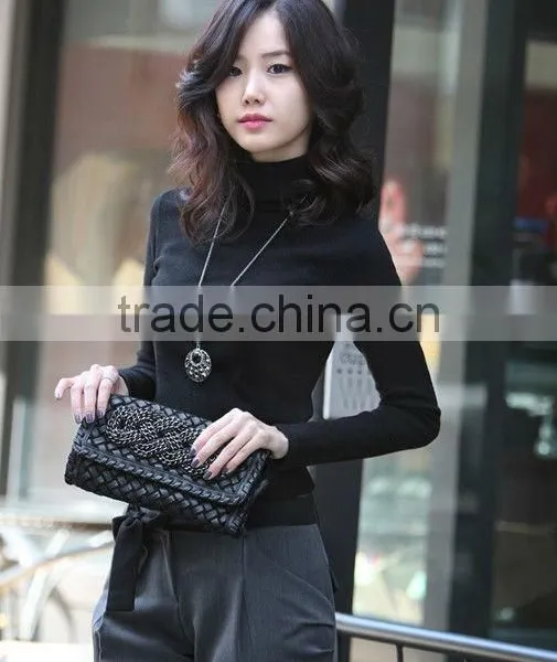 Latest Woman Fashion High Neck Tight Woolen Sweater