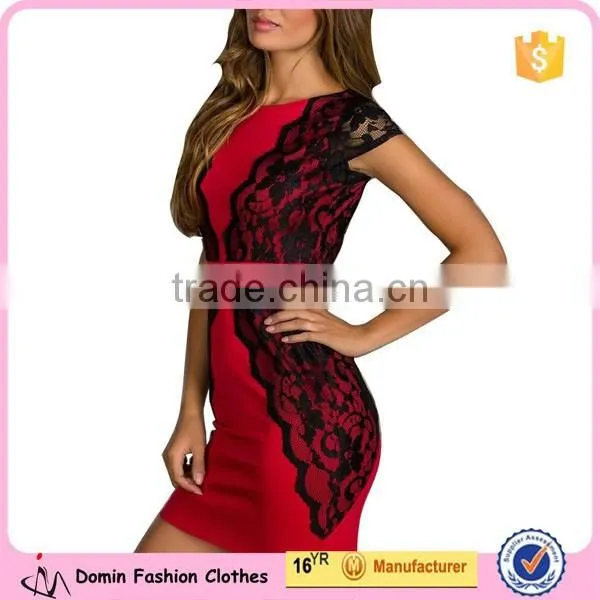 Women's Fashion Lace Splicing Pencil Mini Bodycon Dress photo-4